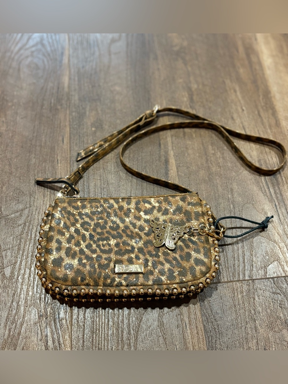 Jessica Simpson Leopard Print Crossbody with Gold Bead Trim